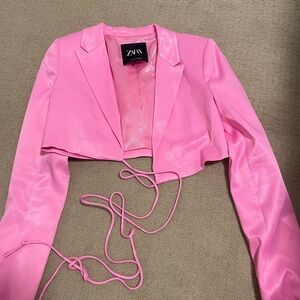 Zara pink satin crop blazer size S